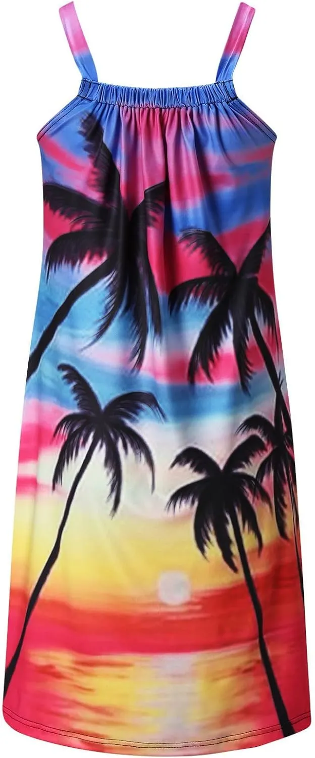 tuduoms Summer Tropical Dresses for Women Hawaiian Beach Floral Shift Sundress Casual Sleeveless Boho Swing Mini Tank Dress