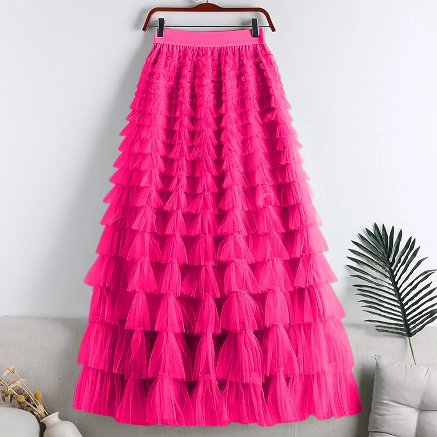Tulle Maxi Skirts for Women 2025 Summer Elastic High Waisted Flowy Swing Tiered Mesh Long Skirt