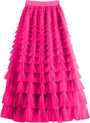 Tulle Maxi Skirts for Women 2025 Summer Elastic High Waisted Flowy Swing Tiered Mesh Long Skirt