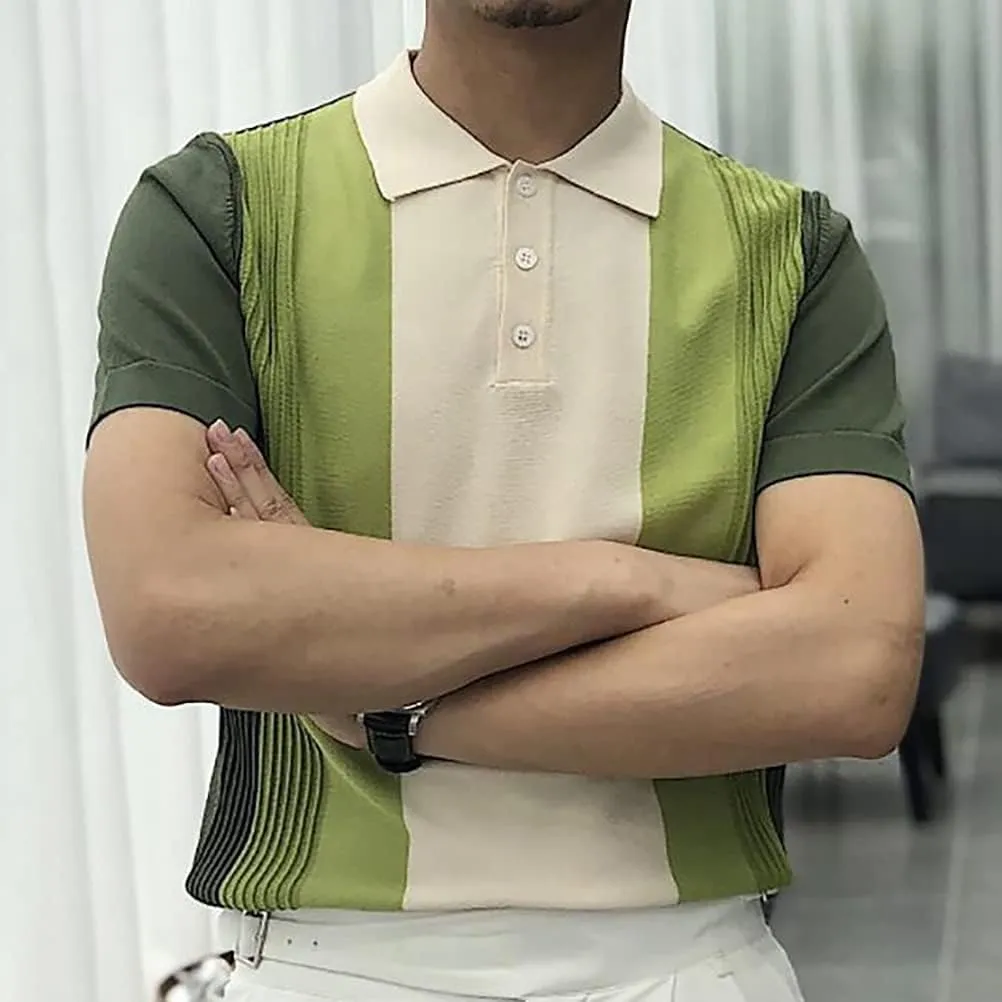 utcoco Men's Striped Polo Shirts Short Sleeve Slim Fit T-Shirt Summer Casual Knit Shirts