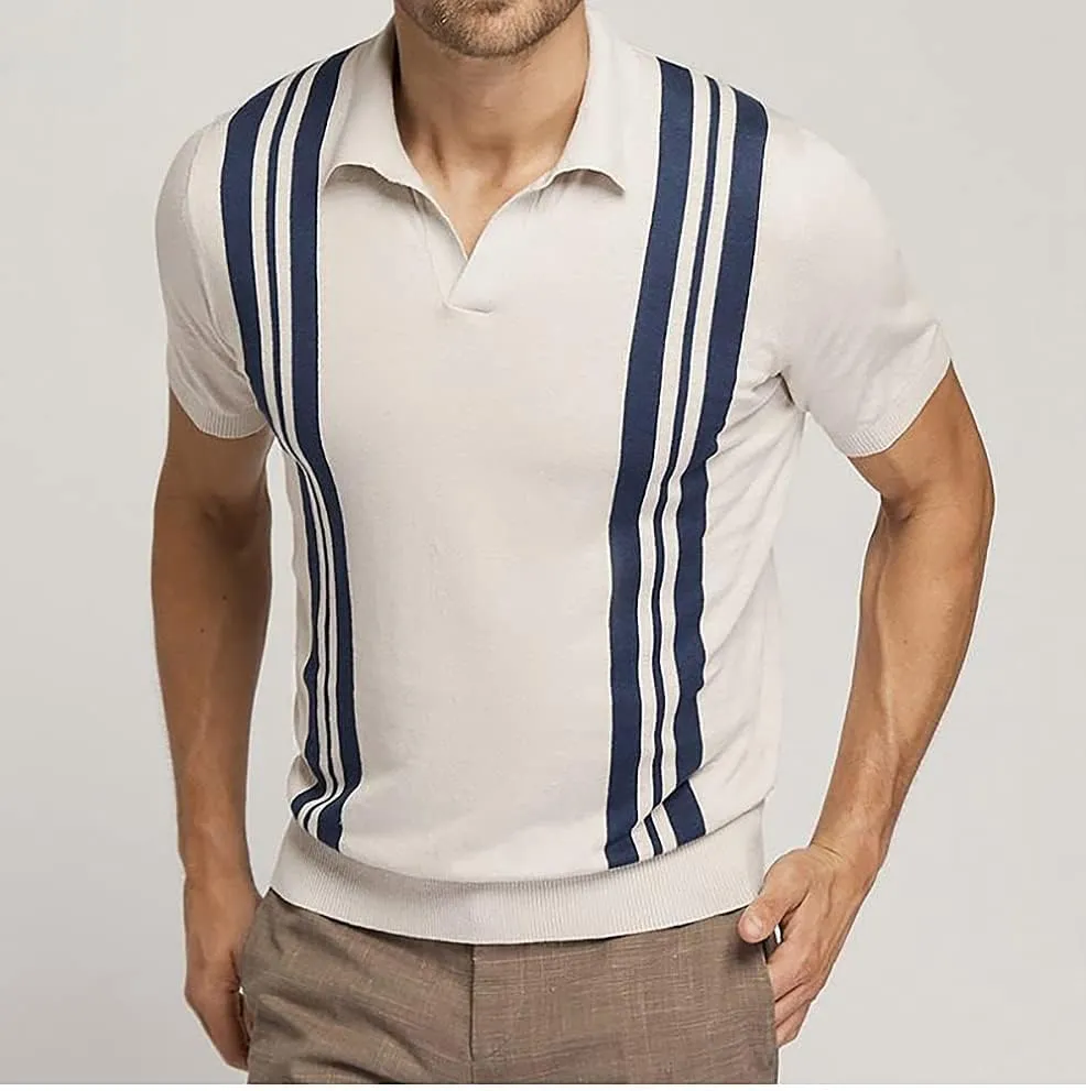 utcoco Men's Striped Polo Shirts Short Sleeve Slim Fit T-Shirt Summer Casual Knit Shirts