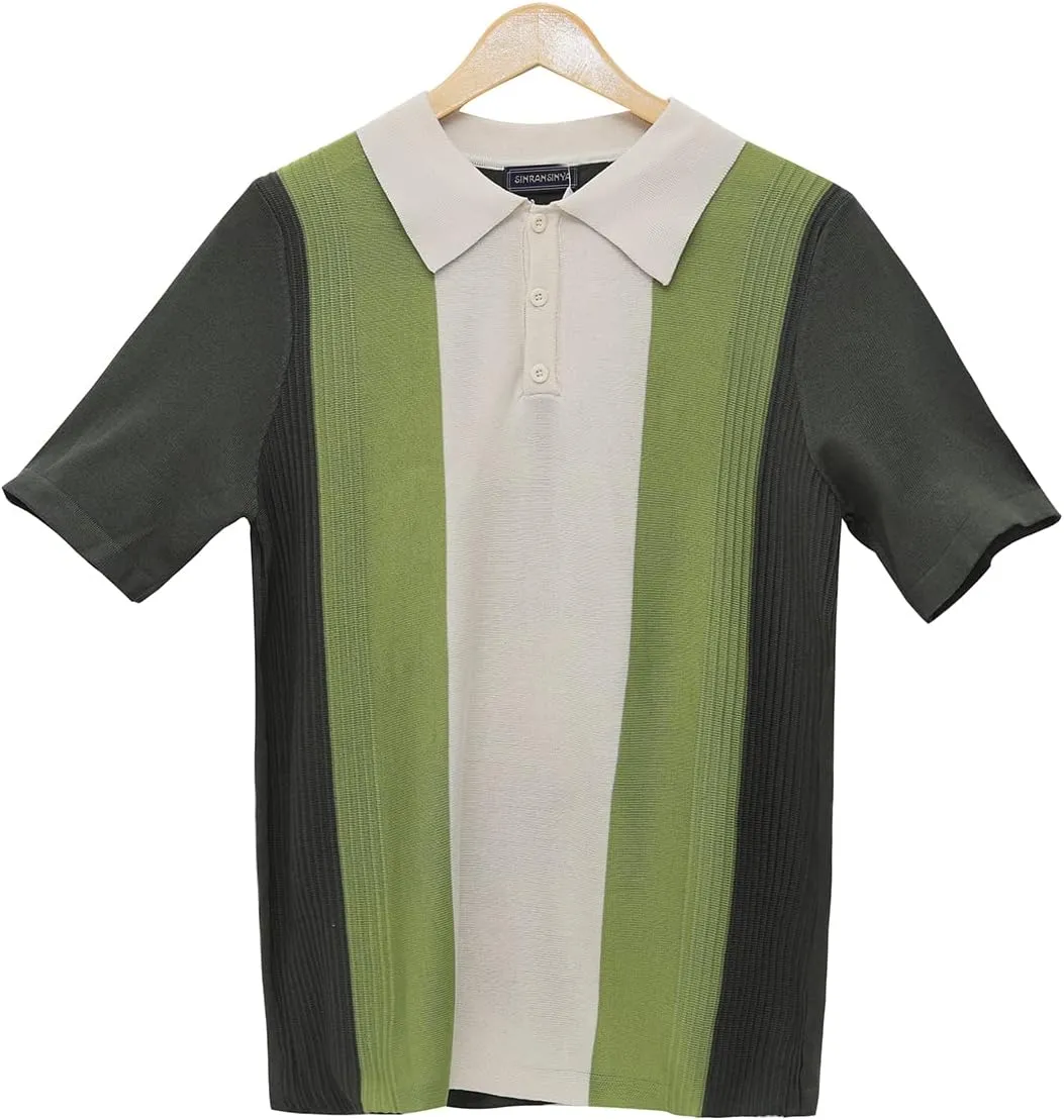utcoco Men's Striped Polo Shirts Short Sleeve Slim Fit T-Shirt Summer Casual Knit Shirts