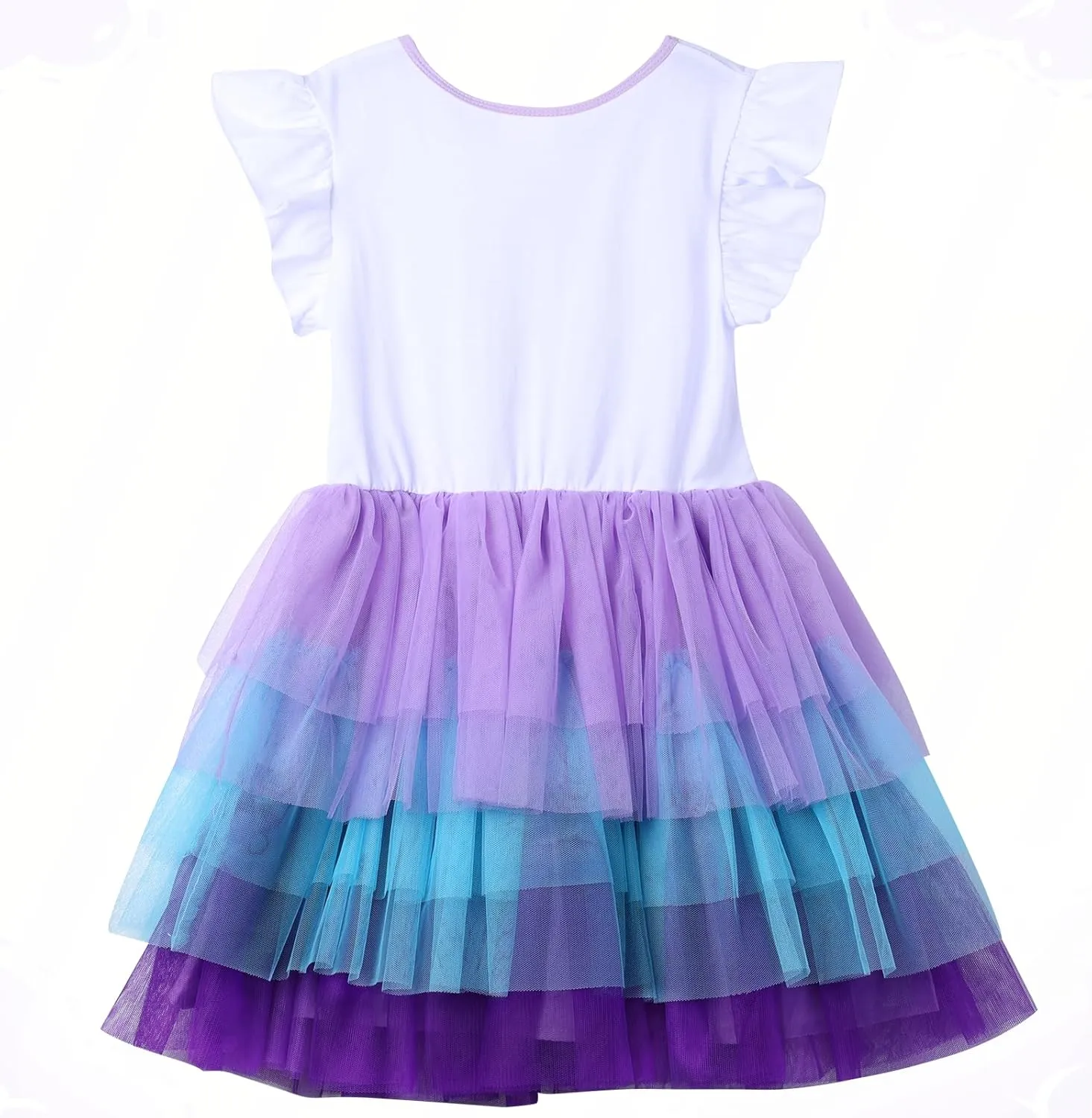 VASCHY Summer Tulle Dress Cotton Ruffle Sleeve Tutu Princess Dress Birthday Outfit Clothes for Toddler/Little/Big Kid Girls