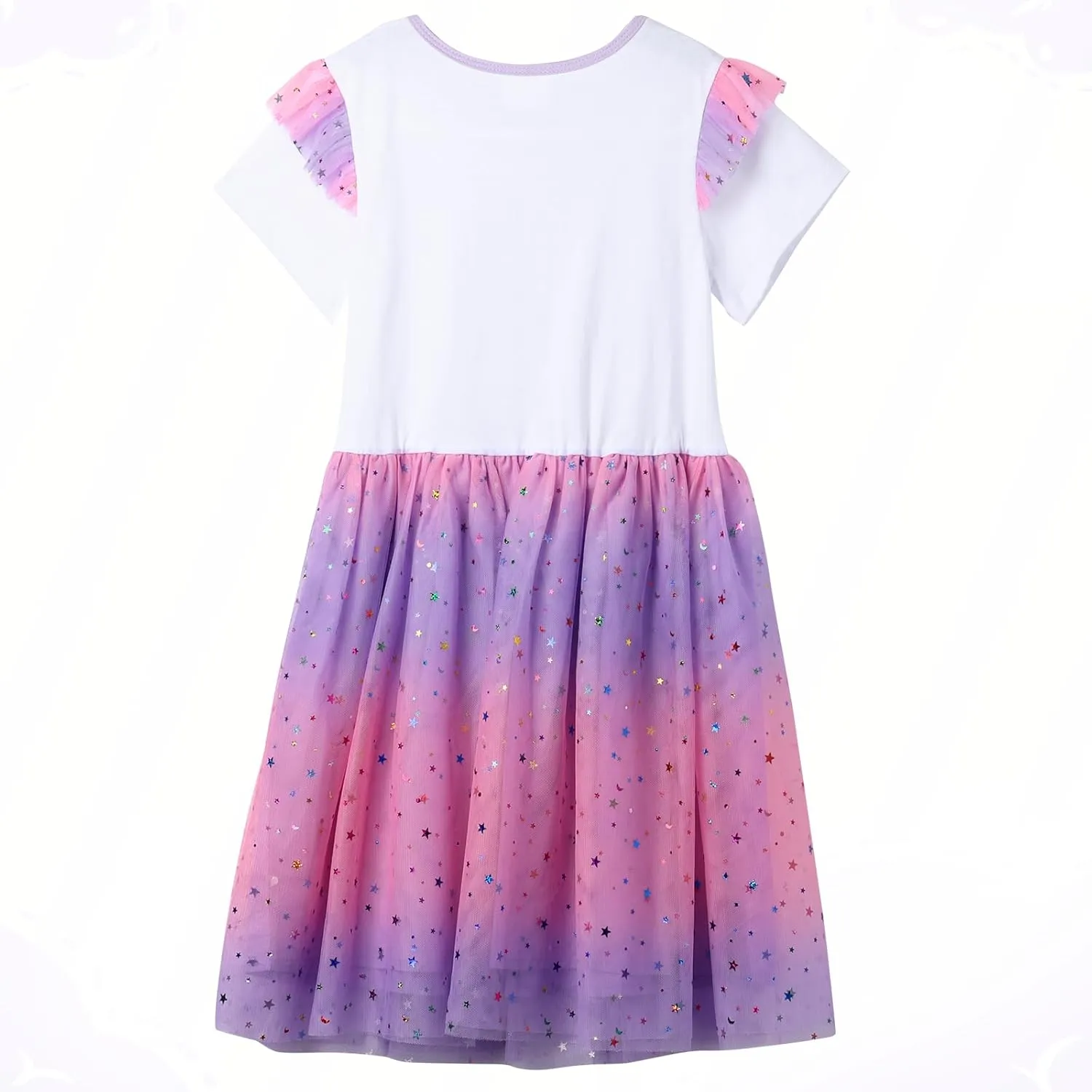 VASCHY Summer Tulle Dress Cotton Ruffle Sleeve Tutu Princess Dress Birthday Outfit Clothes for Toddler/Little/Big Kid Girls