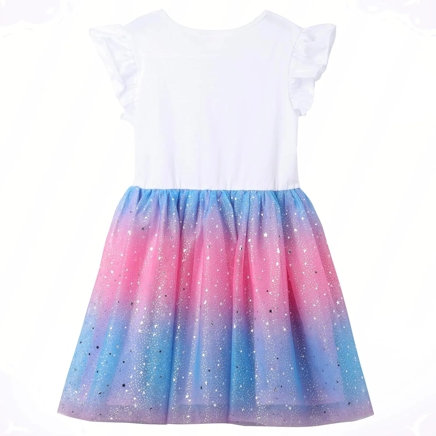 VASCHY Summer Tulle Dress Cotton Ruffle Sleeve Tutu Princess Dress Birthday Outfit Clothes for Toddler/Little/Big Kid Girls