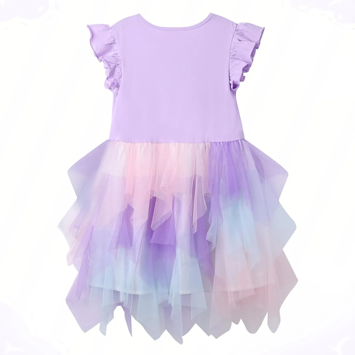 VASCHY Summer Tulle Dress Cotton Ruffle Sleeve Tutu Princess Dress Birthday Outfit Clothes for Toddler/Little/Big Kid Girls