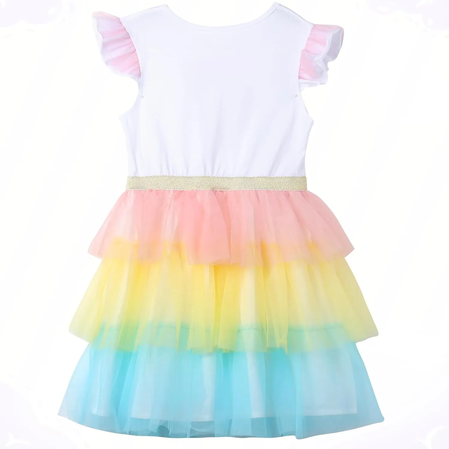 VASCHY Summer Tulle Dress Cotton Ruffle Sleeve Tutu Princess Dress Birthday Outfit Clothes for Toddler/Little/Big Kid Girls