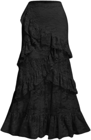 Verdusa Women's Lace Long Skirts High Waist Layered Ruffle Hem A Line Skirt