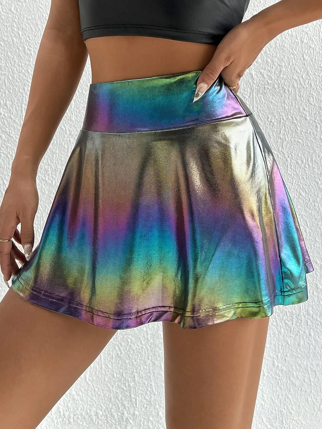 Verdusa Women's Ombre Metallic A Line Skirt High Waist Workout Skorts with Pocket