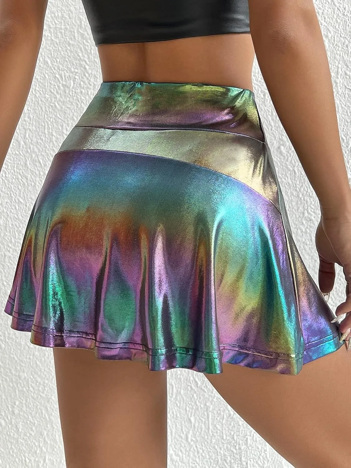 Verdusa Women's Ombre Metallic A Line Skirt High Waist Workout Skorts with Pocket