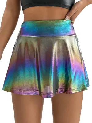 Verdusa Women's Ombre Metallic A Line Skirt High Waist Workout Skorts with Pocket