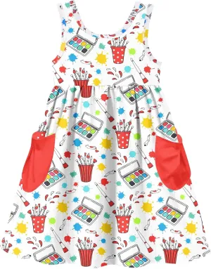 Vieille Little Girls Sleeveless Dress Cute Summer Sundress with Pocket 2-7 Years