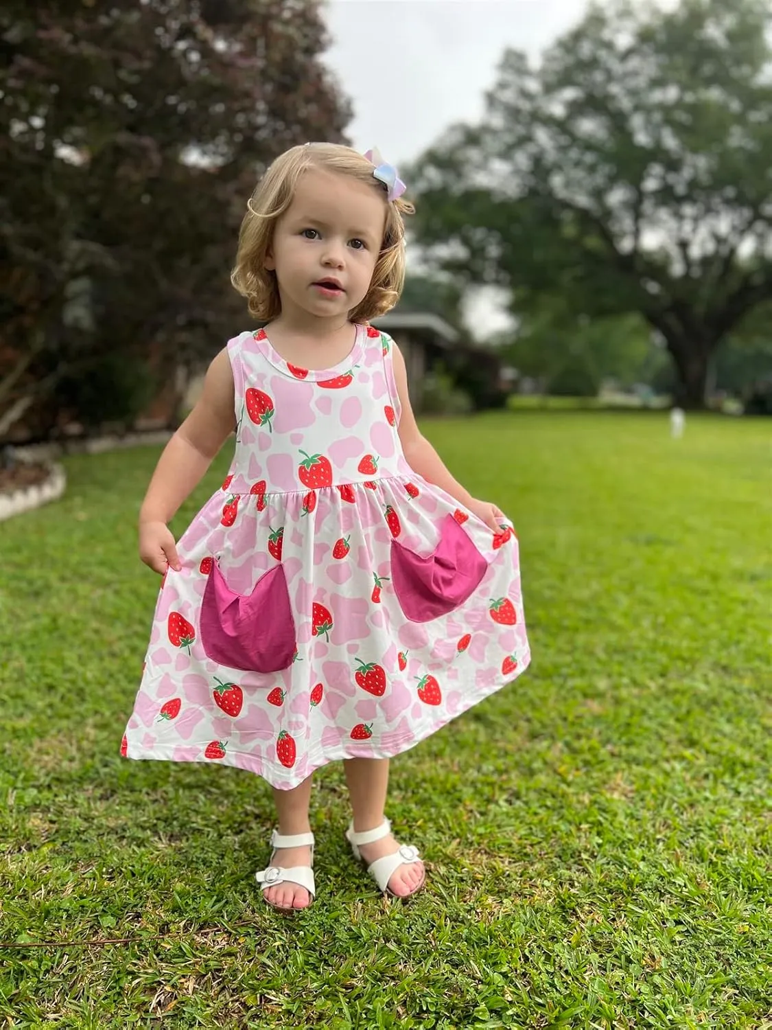 Vieille Little Girls Sleeveless Dress Cute Summer Sundress with Pocket 2-7 Years