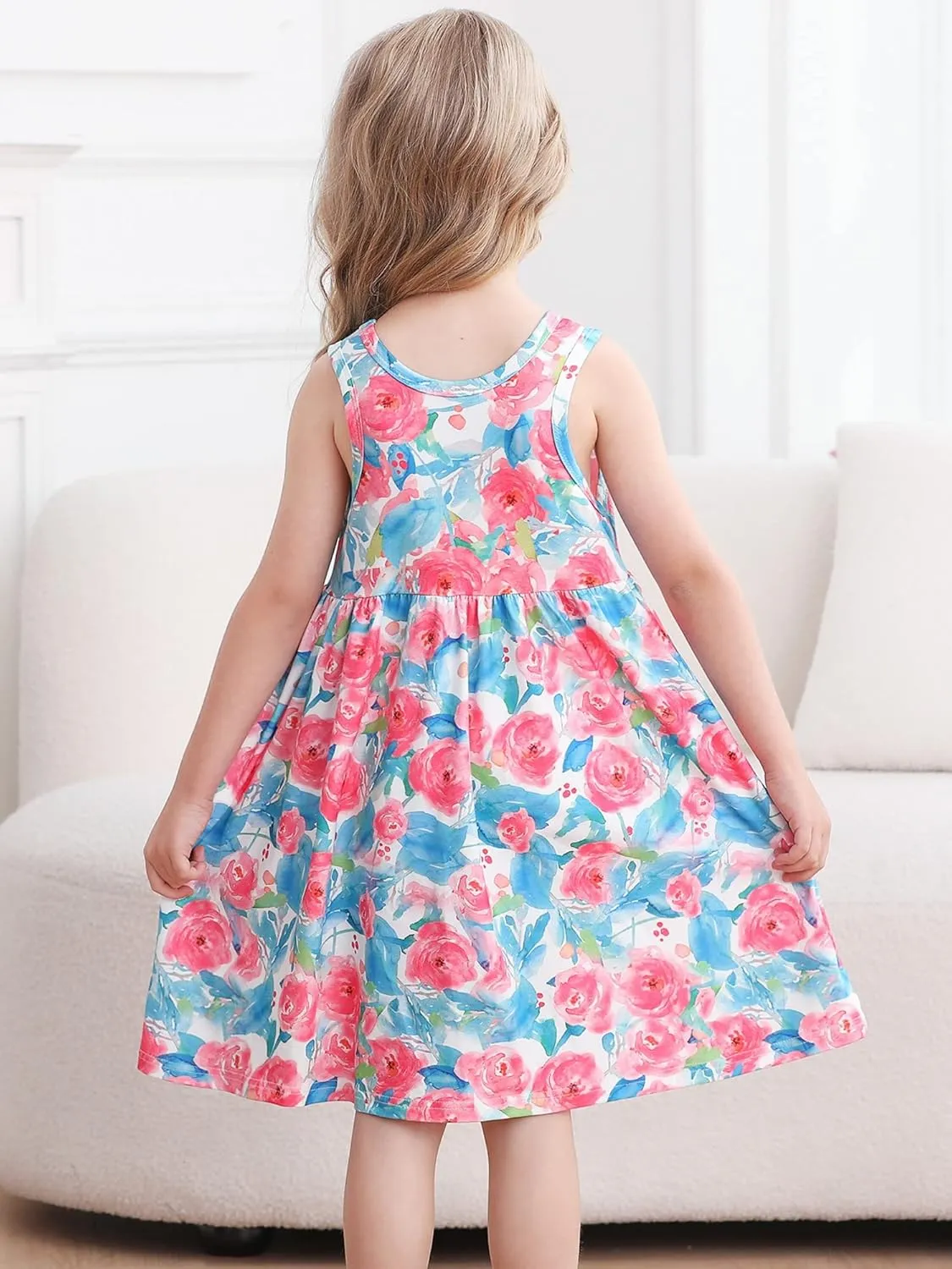 Vieille Little Girls Sleeveless Dress Cute Summer Sundress with Pocket 2-7 Years