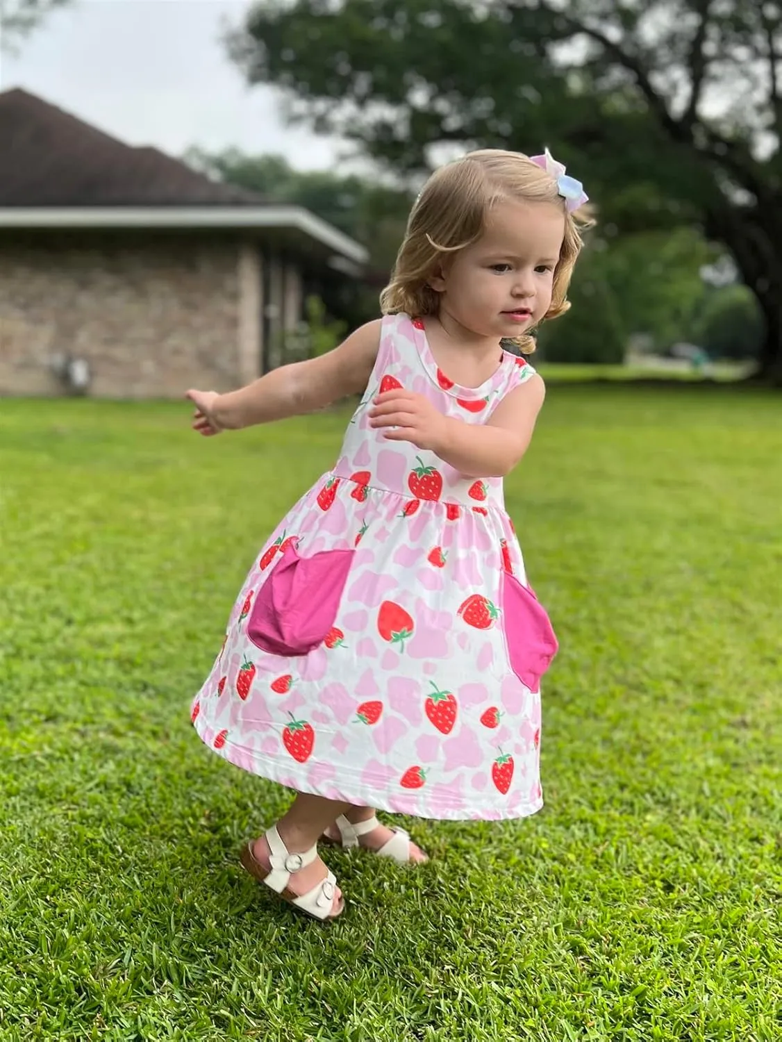Vieille Little Girls Sleeveless Dress Cute Summer Sundress with Pocket 2-7 Years