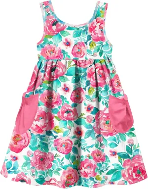 Vieille Little Girls Sleeveless Dress Cute Summer Sundress with Pocket 2-7 Years