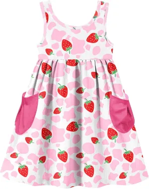 Vieille Little Girls Sleeveless Dress Cute Summer Sundress with Pocket 2-7 Years