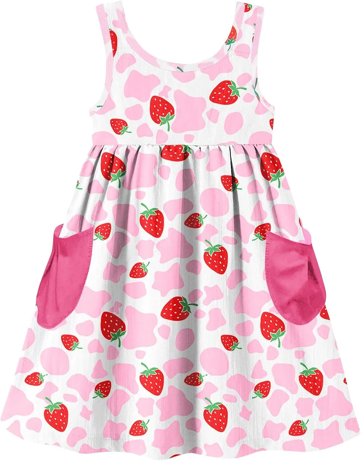 Vieille Little Girls Sleeveless Dress Cute Summer Sundress with Pocket 2-7 Years