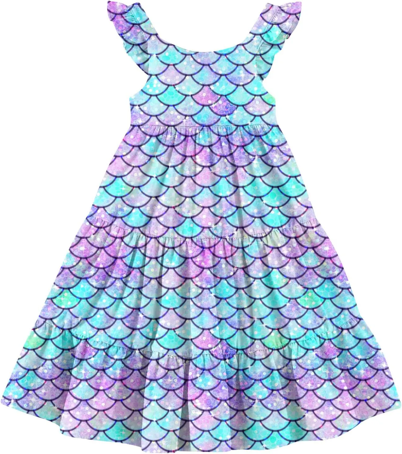 Vieille Toddler Girls Summer Dress Ruffle Sleeveless Casual Beach Sundress Tiered Swing Princess Dress for 2-8 Years