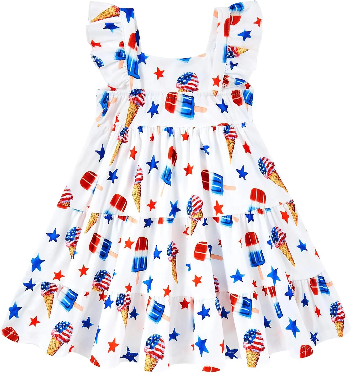 Vieille Toddler Girls Summer Dress Ruffle Sleeveless Casual Beach Sundress Tiered Swing Princess Dress for 2-8 Years