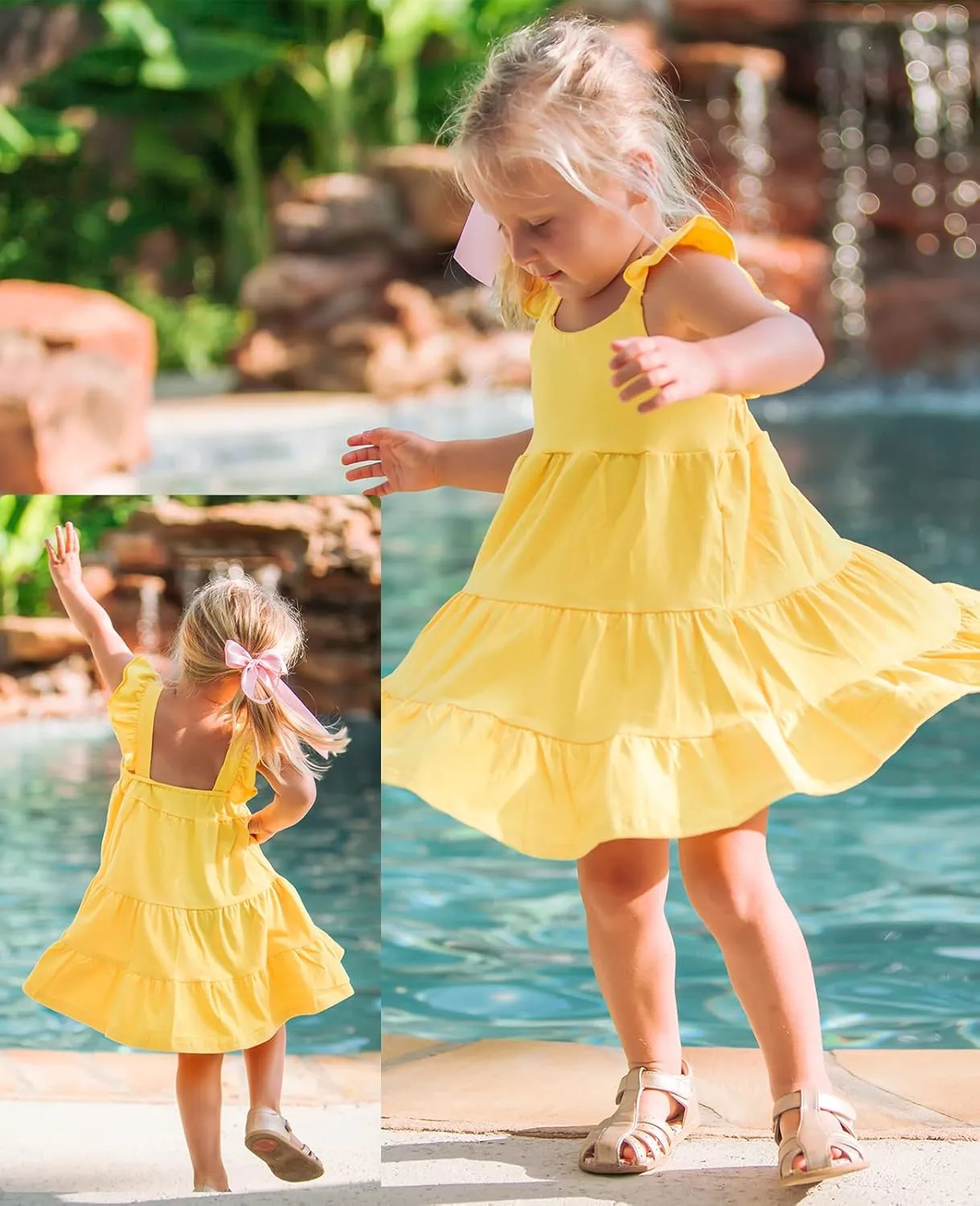 Vieille Toddler Girls Summer Dress Ruffle Sleeveless Casual Beach Sundress Tiered Swing Princess Dress for 2-8 Years