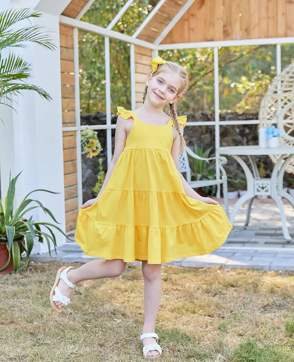 Vieille Toddler Girls Summer Dress Ruffle Sleeveless Casual Beach Sundress Tiered Swing Princess Dress for 2-8 Years