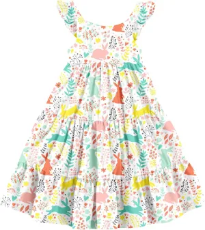 Vieille Toddler Girls Summer Dress Ruffle Sleeveless Casual Beach Sundress Tiered Swing Princess Dress for 2-8 Years