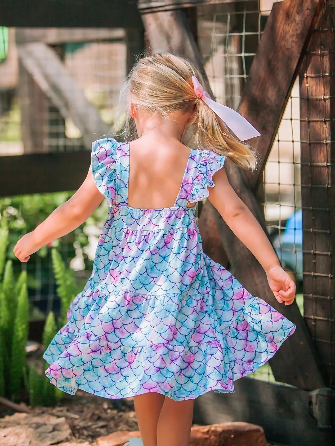 Vieille Toddler Girls Summer Dress Ruffle Sleeveless Casual Beach Sundress Tiered Swing Princess Dress for 2-8 Years