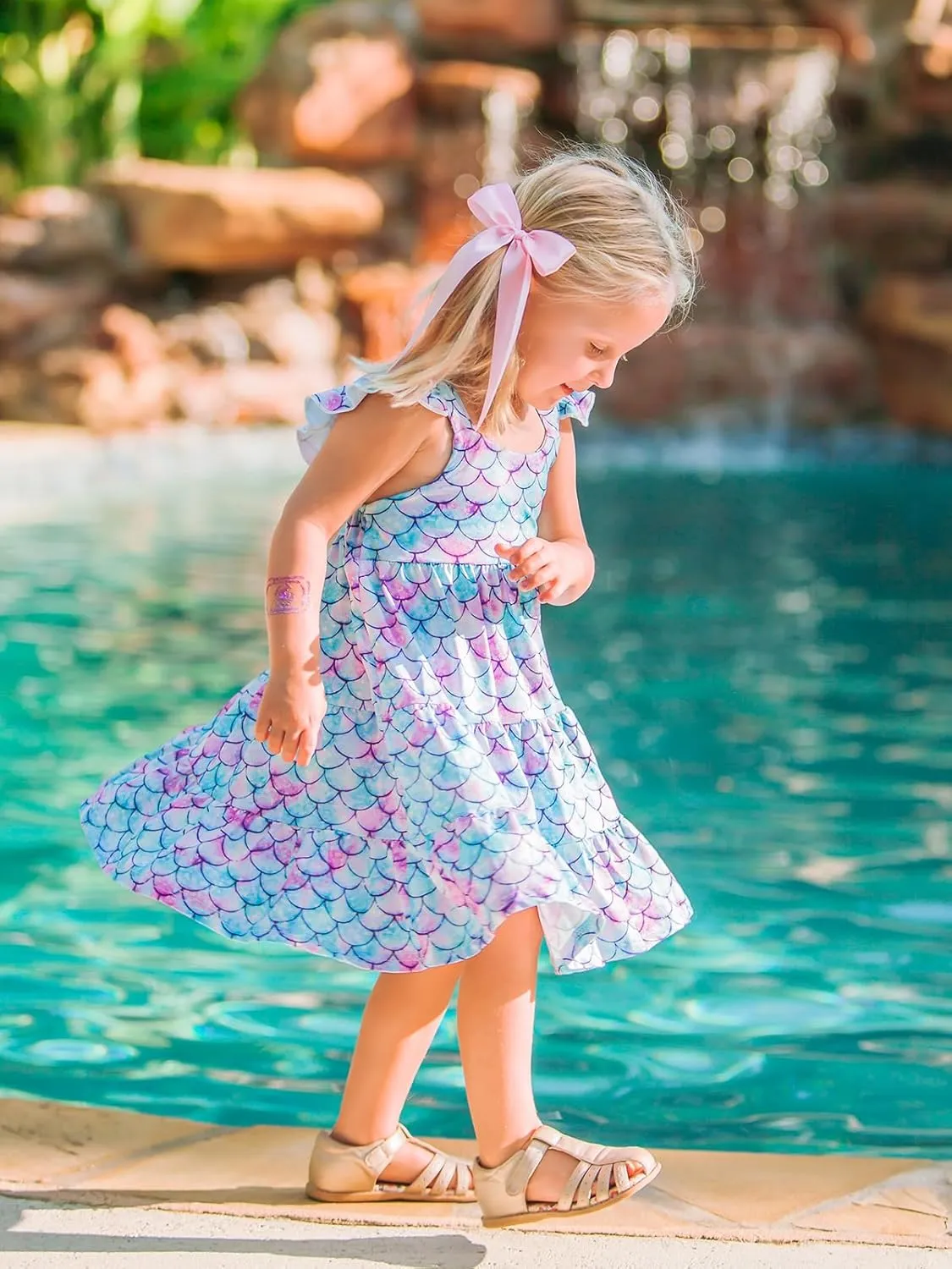 Vieille Toddler Girls Summer Dress Ruffle Sleeveless Casual Beach Sundress Tiered Swing Princess Dress for 2-8 Years