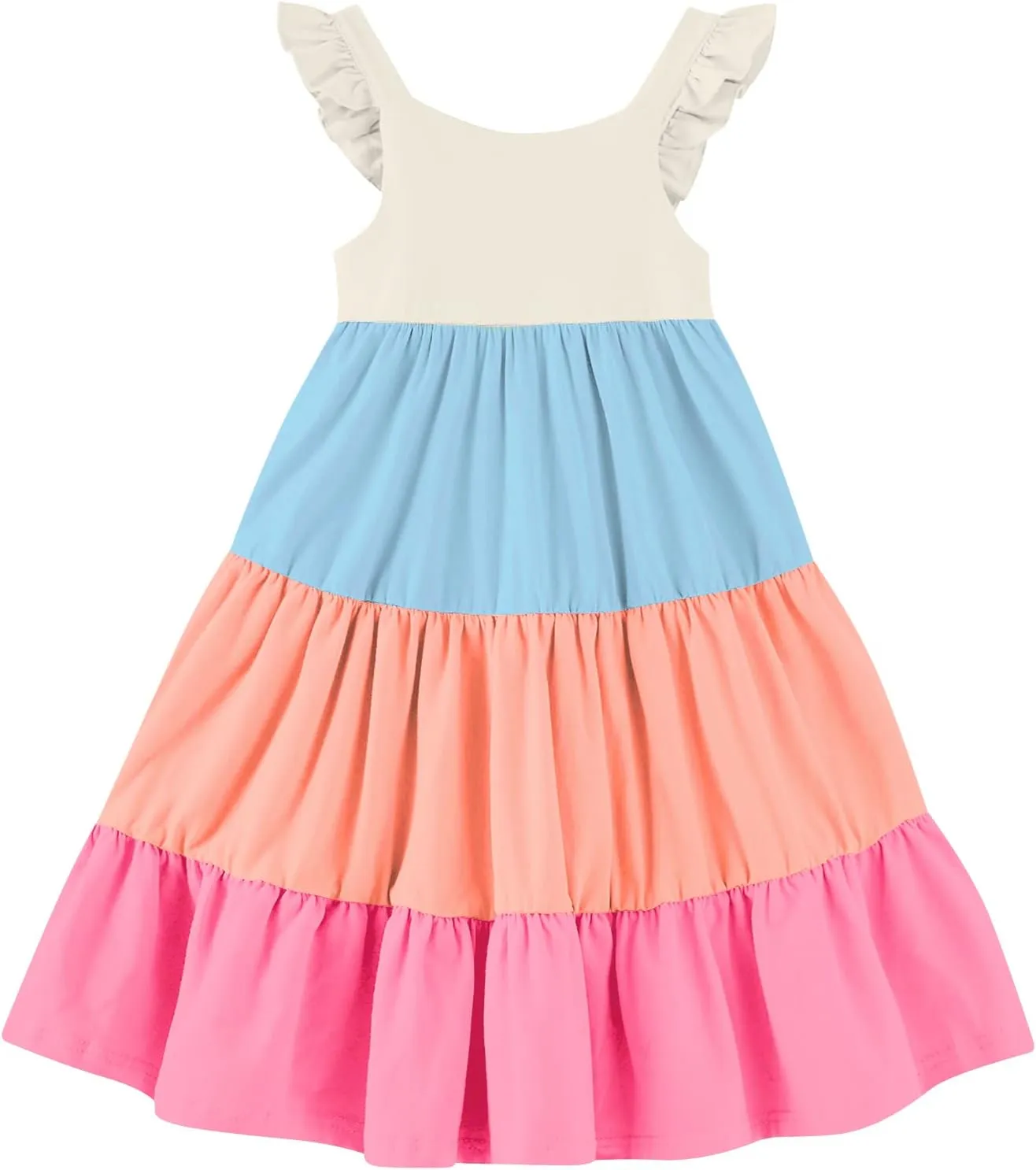 Vieille Toddler Girls Summer Dress Ruffle Sleeveless Casual Beach Sundress Tiered Swing Princess Dress for 2-8 Years