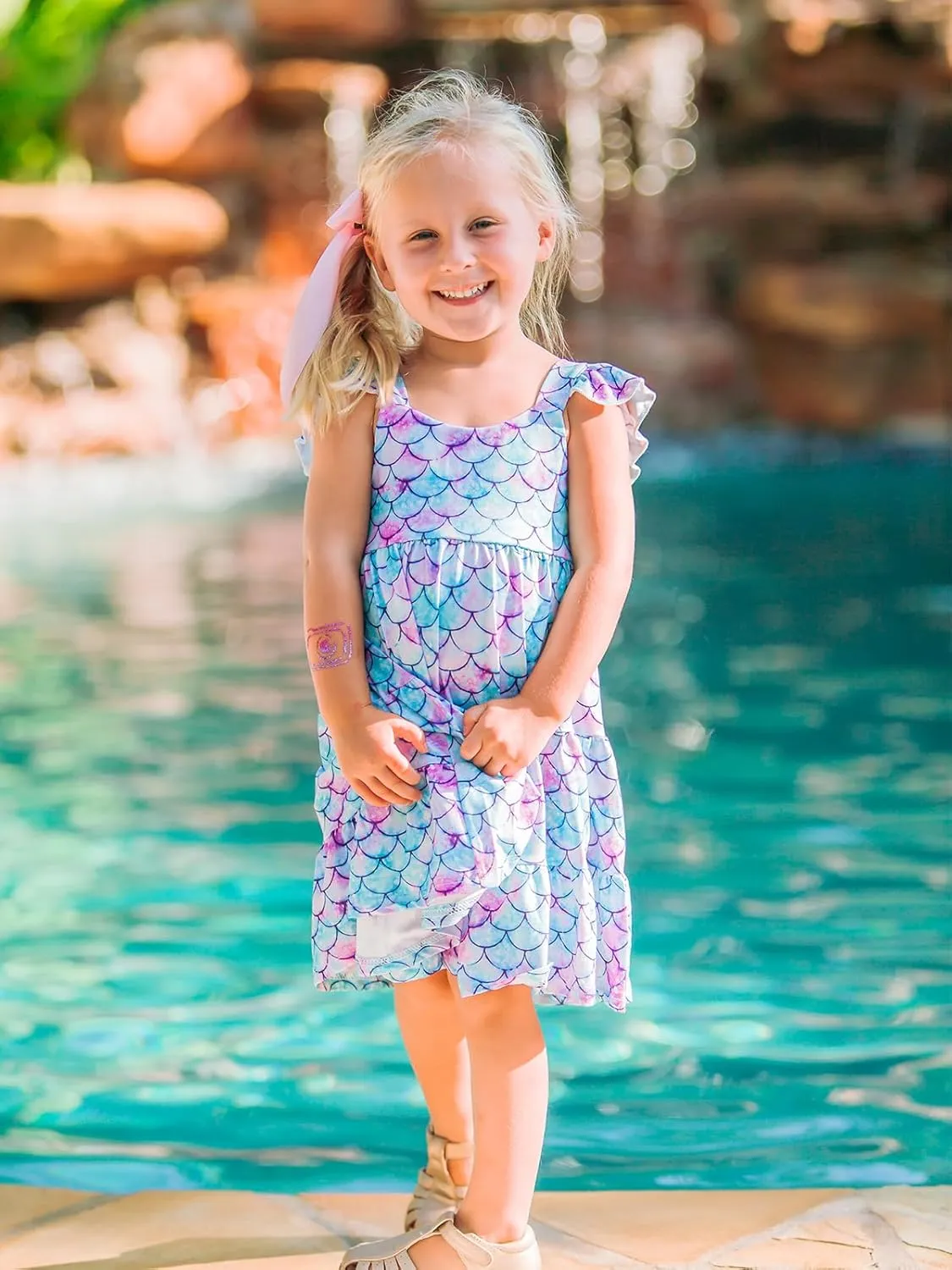 Vieille Toddler Girls Summer Dress Ruffle Sleeveless Casual Beach Sundress Tiered Swing Princess Dress for 2-8 Years