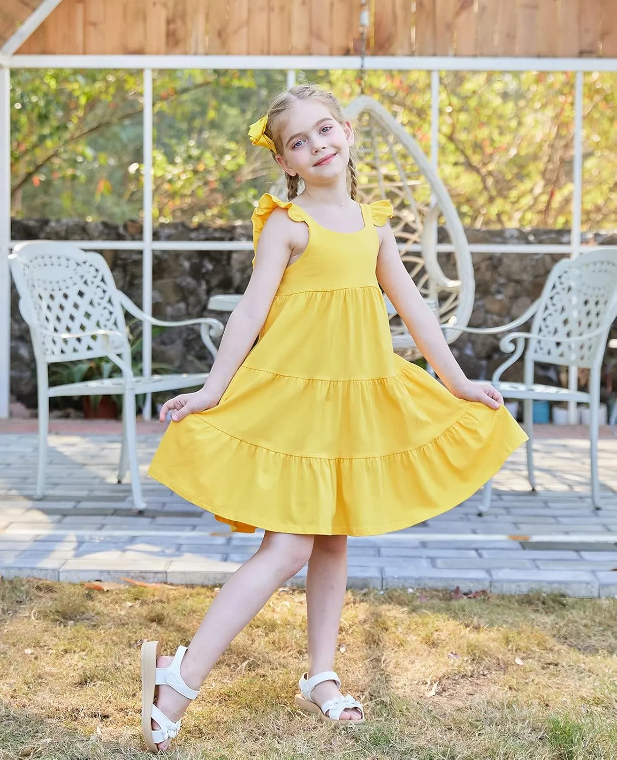 Vieille Toddler Girls Summer Dress Ruffle Sleeveless Casual Beach Sundress Tiered Swing Princess Dress for 2-8 Years