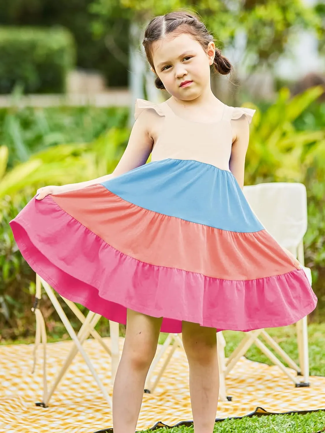 Vieille Toddler Girls Summer Dress Ruffle Sleeveless Casual Beach Sundress Tiered Swing Princess Dress for 2-8 Years