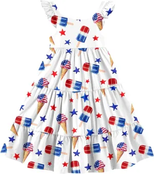 Vieille Toddler Girls Summer Dress Ruffle Sleeveless Casual Beach Sundress Tiered Swing Princess Dress for 2-8 Years