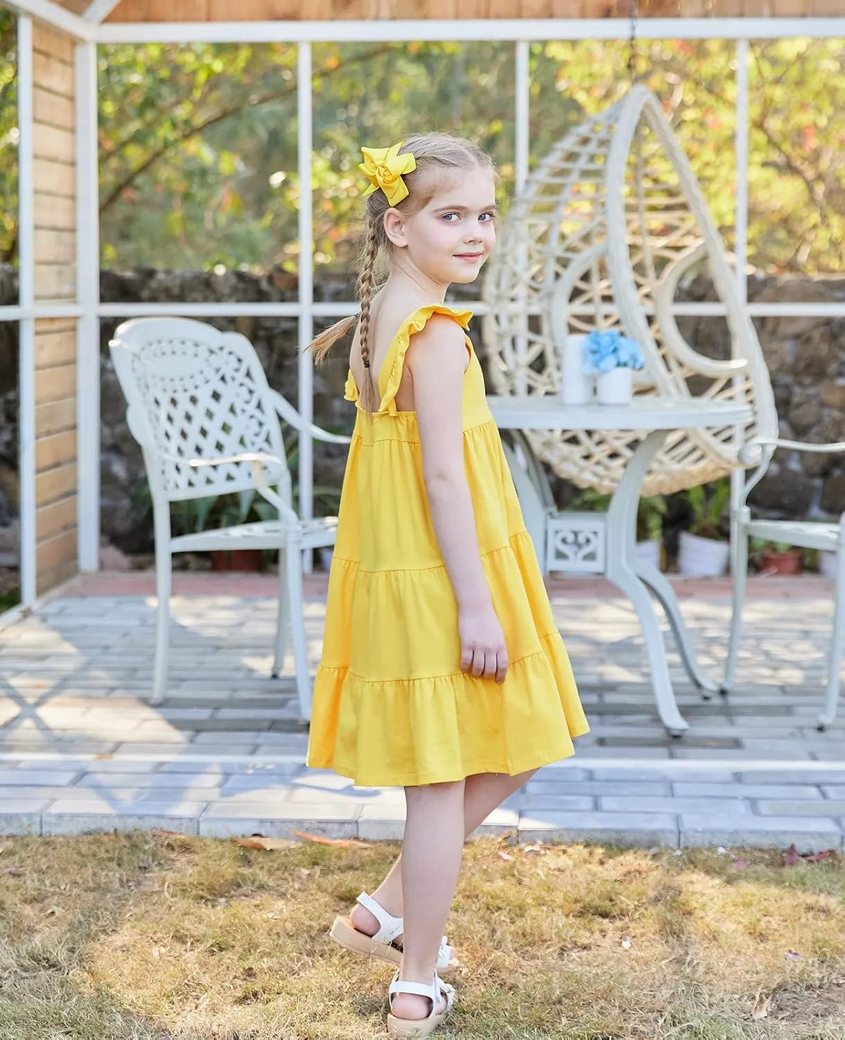 Vieille Toddler Girls Summer Dress Ruffle Sleeveless Casual Beach Sundress Tiered Swing Princess Dress for 2-8 Years