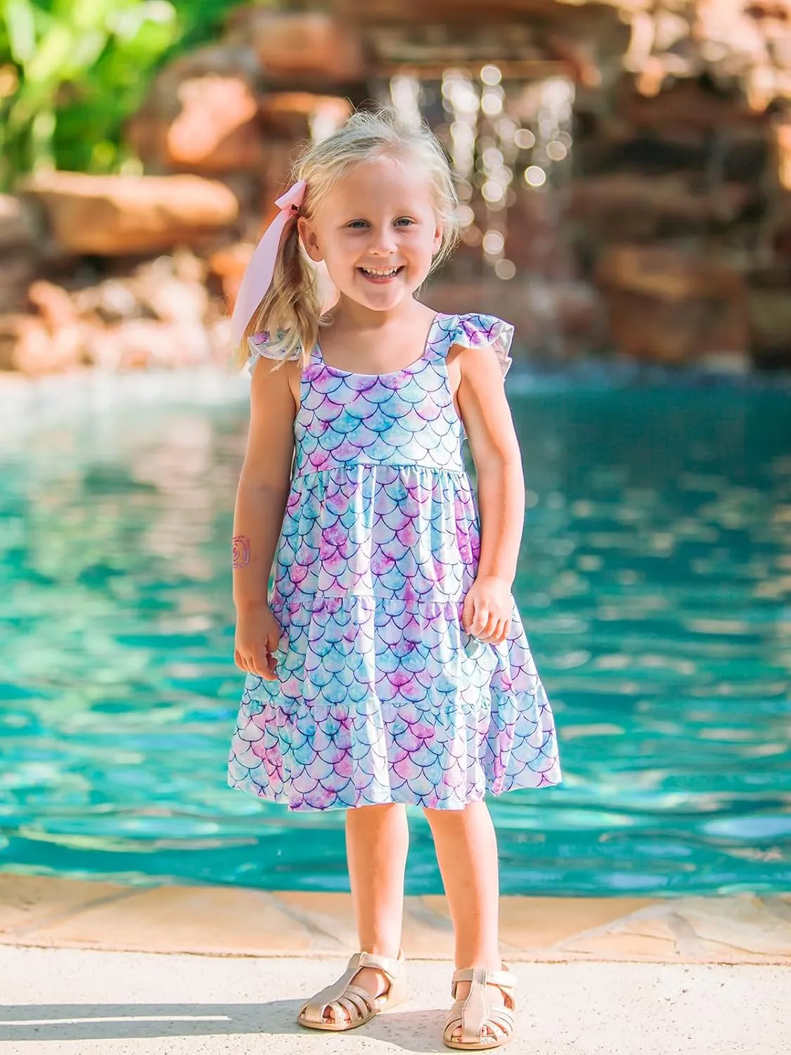 Vieille Toddler Girls Summer Dress Ruffle Sleeveless Casual Beach Sundress Tiered Swing Princess Dress for 2-8 Years