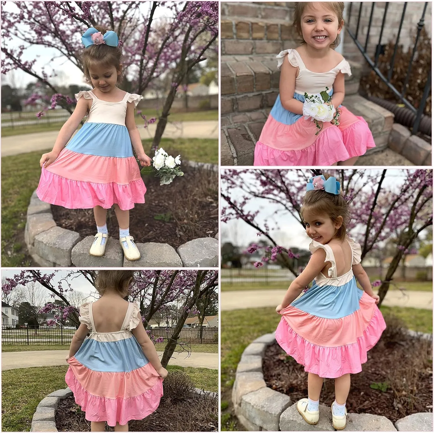 Vieille Toddler Girls Summer Dress Ruffle Sleeveless Casual Beach Sundress Tiered Swing Princess Dress for 2-8 Years