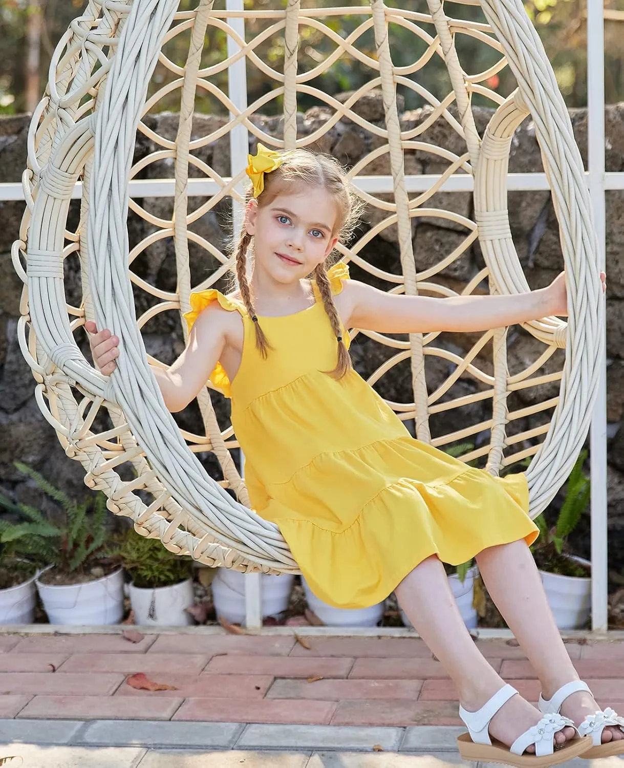 Vieille Toddler Girls Summer Dress Ruffle Sleeveless Casual Beach Sundress Tiered Swing Princess Dress for 2-8 Years