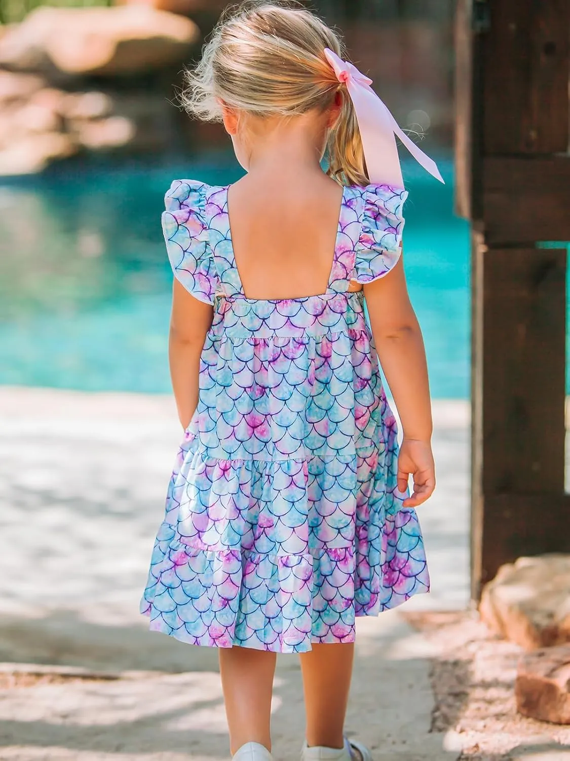 Vieille Toddler Girls Summer Dress Ruffle Sleeveless Casual Beach Sundress Tiered Swing Princess Dress for 2-8 Years