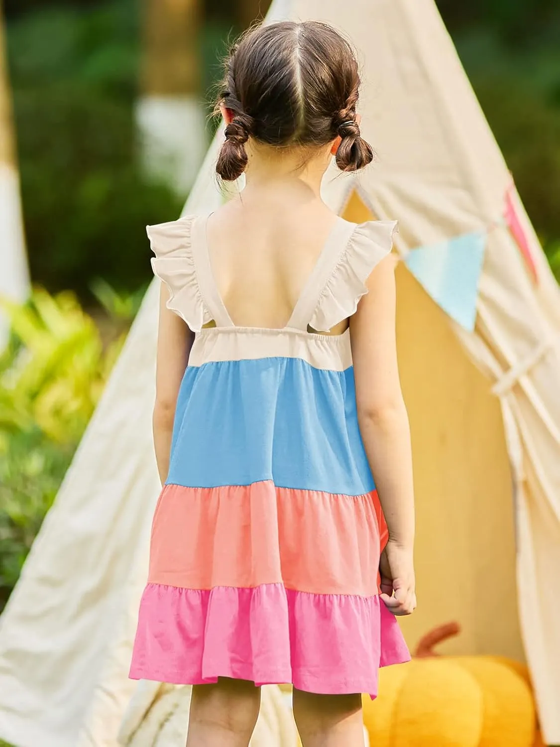 Vieille Toddler Girls Summer Dress Ruffle Sleeveless Casual Beach Sundress Tiered Swing Princess Dress for 2-8 Years