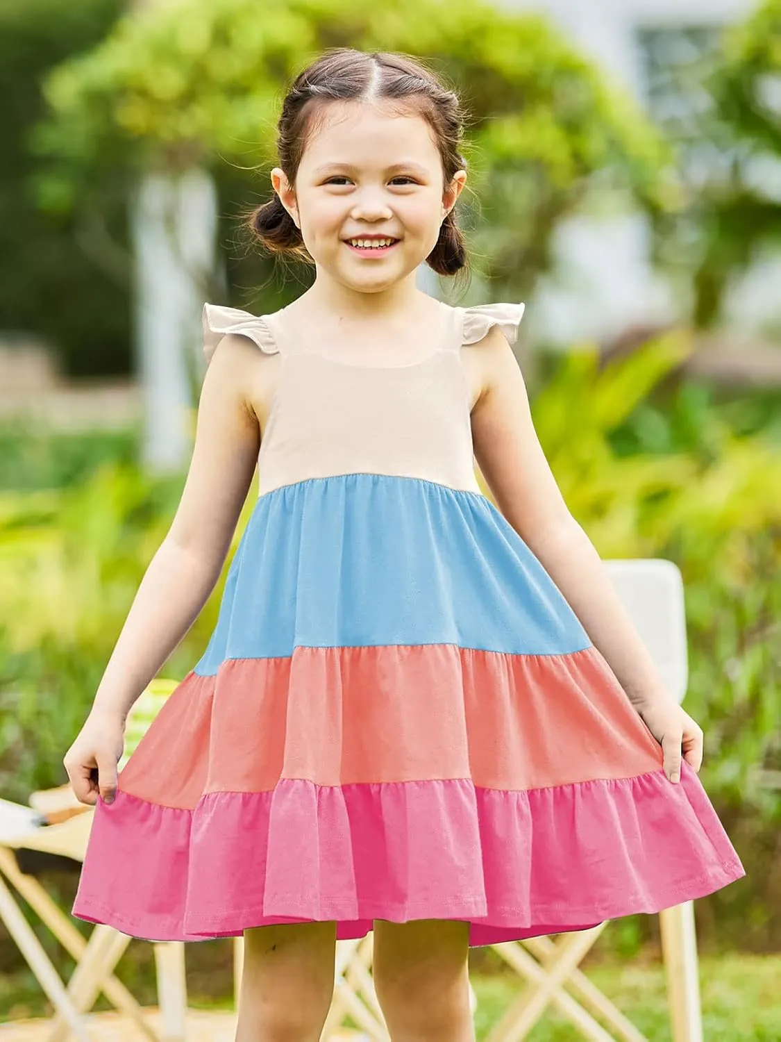 Vieille Toddler Girls Summer Dress Ruffle Sleeveless Casual Beach Sundress Tiered Swing Princess Dress for 2-8 Years