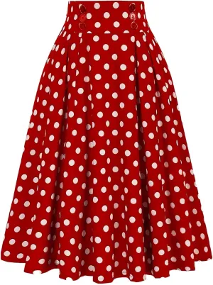 Vintage Plaid Skirt for Women High Waisted Midi A-line Skirts Pleated Skirt with Pockets Tartan Maxi Skirts