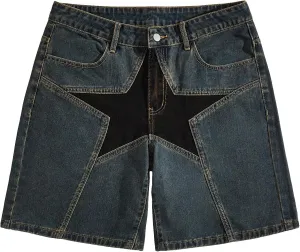WDIRARA Men's High Waisted Button Straight Leg Denim Shorts with Pockets