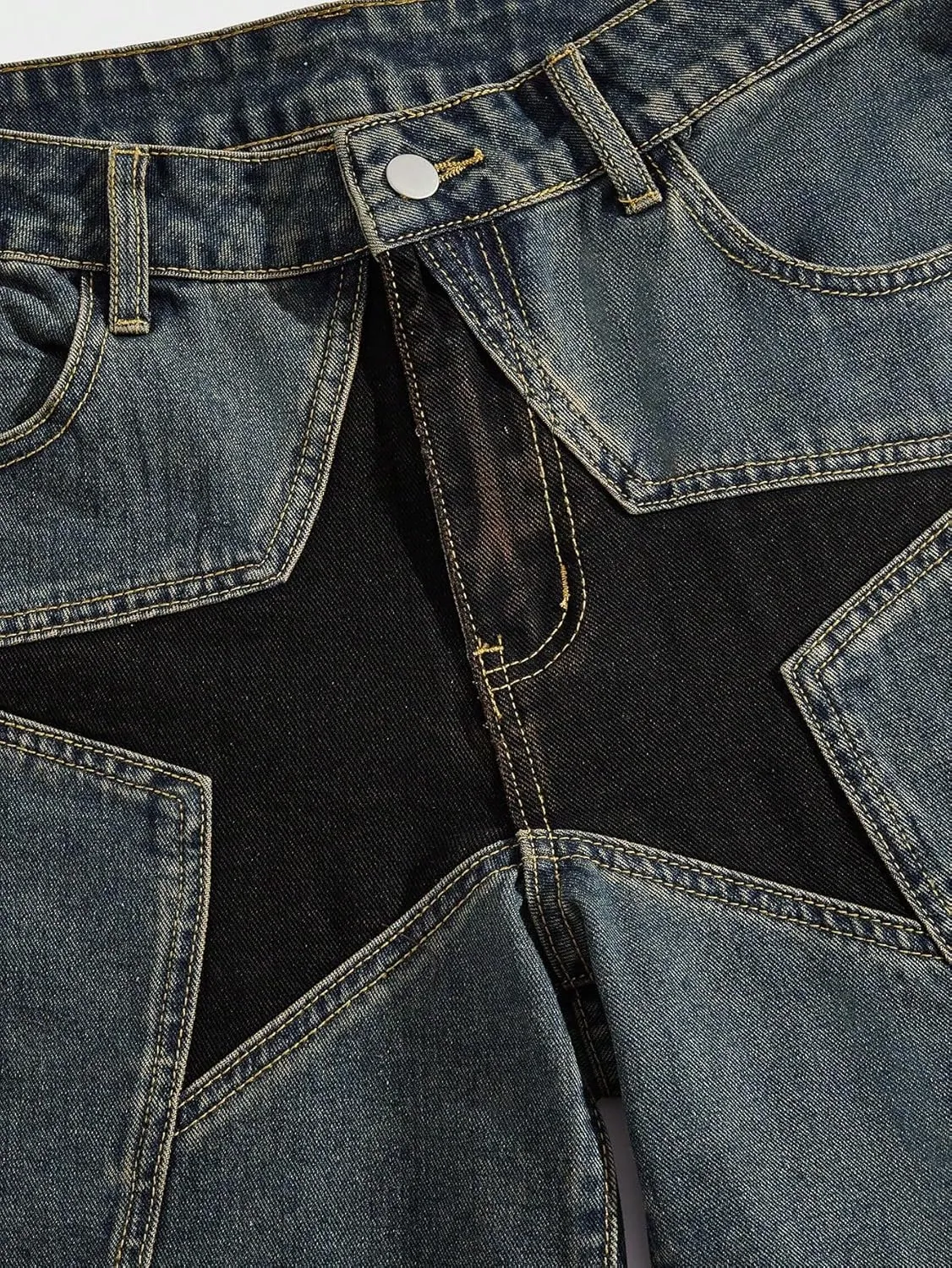 WDIRARA Men's High Waisted Button Straight Leg Denim Shorts with Pockets