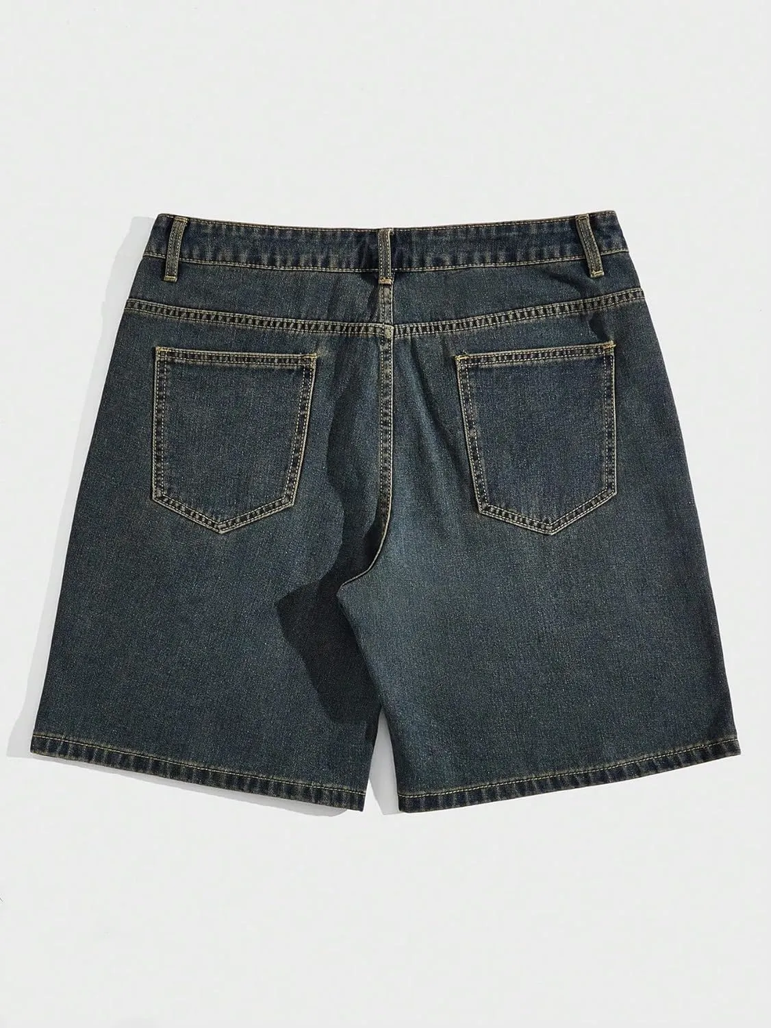 WDIRARA Men's High Waisted Button Straight Leg Denim Shorts with Pockets