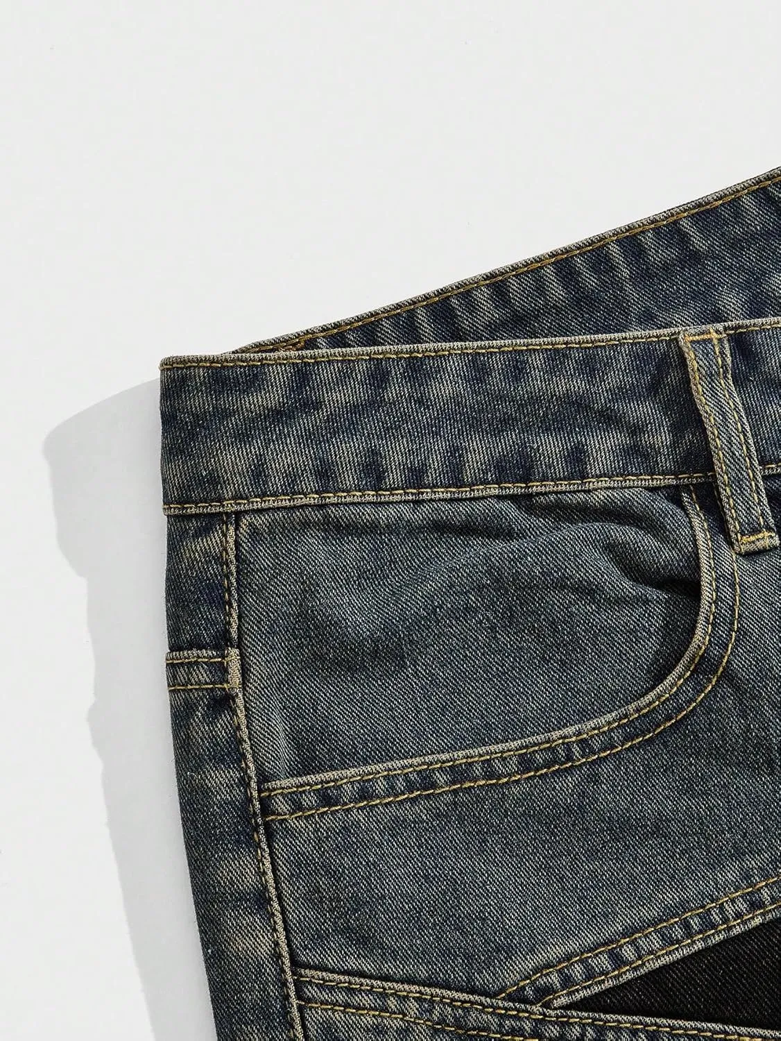WDIRARA Men's High Waisted Button Straight Leg Denim Shorts with Pockets
