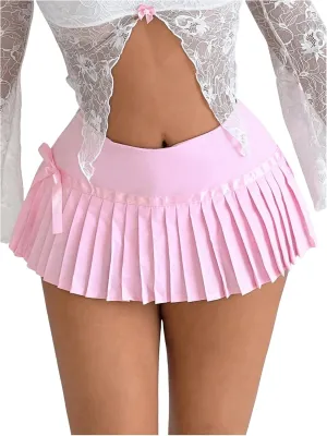 WDIRARA Women's Bowknot Pleated Mini Skirt Y2k A Line Skirt Summer Party Clubwear