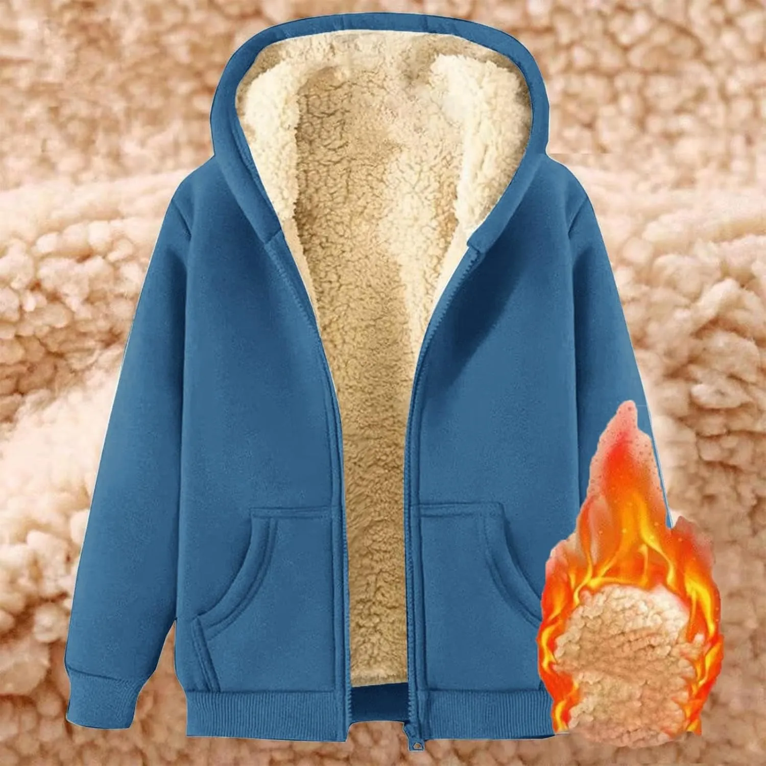 Winter Jackets for Men Fleece Lined Full Zip Hoodies Sweatshirts Trendy Loose Fit Sherpa Cardigan Coat with Pockets