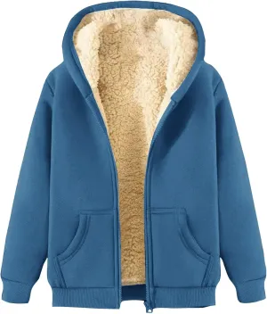 Winter Jackets for Men Fleece Lined Full Zip Hoodies Sweatshirts Trendy Loose Fit Sherpa Cardigan Coat with Pockets
