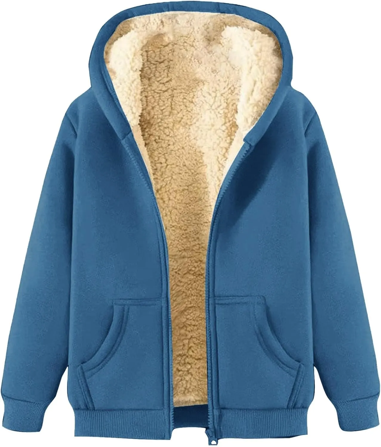 Winter Jackets for Men Fleece Lined Full Zip Hoodies Sweatshirts Trendy Loose Fit Sherpa Cardigan Coat with Pockets